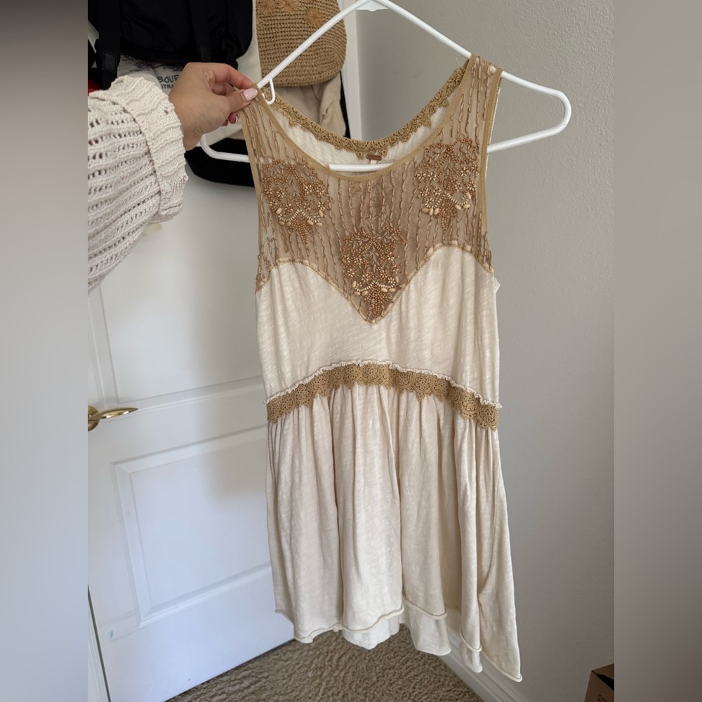 Free People Cream and Tan Beaded Tunic